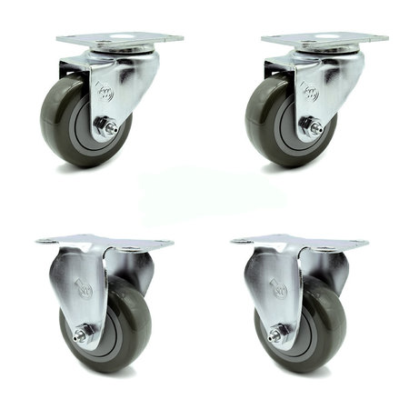 SERVICE CASTER 3.5 Inch Gray Polyurethane Wheel Swivel Top Plate Caster Set with 2 Rigid SCC SCC-20S3514-PPUB-2-R3514-2